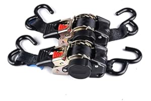 Oldbones Sangle d'arrimage à cliquet rétractable avec Double Crochet en S pour Moto, Bateaux, remorques (Une Paire) - 2,5cm x 1,8 m