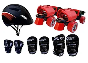 Jaspo Tenacity Red Pro Adjustable Senior Roller Skates Combo Suitable for Age Group 6 to 14 Years (Skates+ Helmet + Knee Guard+ Elbow Guard +Wrist Guard+Key)