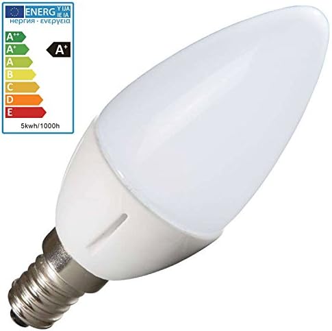 Ricolite - E14 Candle Led Bulb Warm White, 5W = 40W Equivalent , A+ Energy Rating, 400 Lumens, 2700K, 30,000 Hours