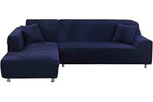 ShowyLive Copridivano Universale con Penisola a Sinistra/Destra per Divani in Poliestere a Forma di L, Copridivano con Penisola Elasticizzato, 1 posti + 2 posti, Blu Scuro