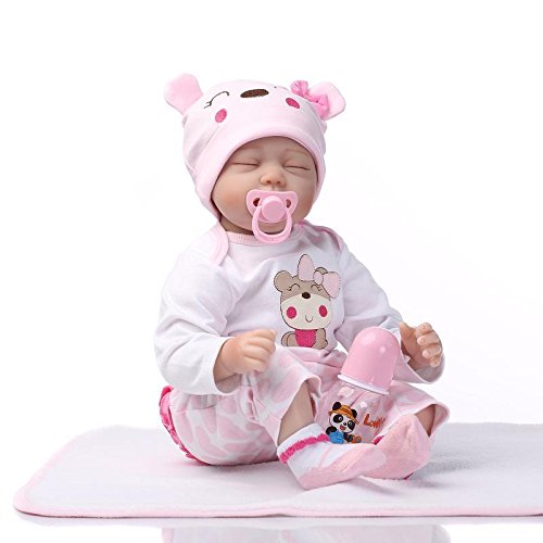 Nicery Reborn Baby Doll Soft Simulation Silicone Vinyl 22inch 55cm Magnetic Mouth Lifelike Boy Girl Toy Pink White Eyes Close