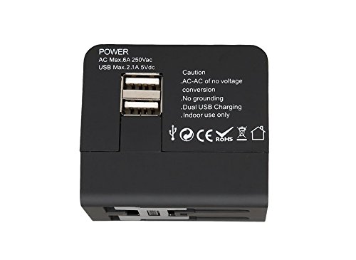 Alles-in-Einem-Weltweit-Universal-Reise-Adapter (Europa, UK, USA, Australien) Internationaler Stecker-Adapter mit USB Ausgängen 2.1A -Schwar - 3