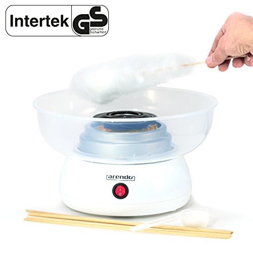 Arendo Zuckerwattemaschine | Cotton Candy Maker | Zuckerwattegerät | inklusive Messlöffel und 10 Holzstäbchen | 350 W | Ø 27cm | 2400 RPM | spülmaschinengeeignet (Schale und Spritzschutz) | Ein-/Ausschalter | inkl. Saugfüße für stabilen Stand | weiß - 2