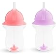 Munchkin Click Lock Tip & Sip Straw Cup Set| Baby & Toddler Sippy Cups with Straw| BPA Free Non Spill Cup|Baby Straw Cup| Weighted Straw Childrens Cups|10oz/296 ml| 2 Pack| Pink/Purple