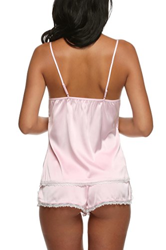 Ekouaer Träger Nachthemd Kurz Nachtwäsche Schlafanzüge Sexy Damen Negligee Wäsche set aus Satin Pyjama - 5