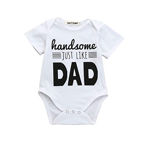 Bold N Elegant White Cute"Handsome Just Like Dad" Baby Onesie Short Sleeve Rompers Bodysuit for Little Kids Boys (0-6 Months) RS.549 (75.00% Off) - Amazon Bold N Elegant White Cute"Handsome Just Like Dad" Baby Onesie Short Sleeve Rompers Bodysuit for Little Kids Boys (0-6 Months) RS.549 (75.00% Off) - Amazon