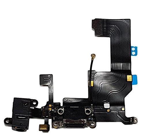SMARTEX Conector de Carga de Repuesto Compatible con iPhone 5 5G Negro     Dock de repeusto con Cable Flex  Altavoz  Antena  Micr  fono y Conexi  n Bot  n de Inicio 