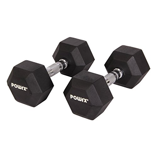 POWRX - Mancuernas hexagonales 35 kg Set (2 x 17,5 kg) - Revestimiento de Goma + PDF Workout (Negro)