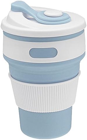 Honearn Portable Food Grade Material, Safe and Healthy Light Silicone Case Silicone Foldable Cup with Lid for Business, Home, Travel, Camping &amp; Hiking Sky Blue