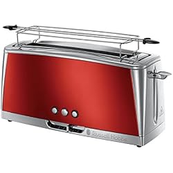 Russell Hobbs 23250-56 Toaster Grille-Pain Luna, Spécial Baguette, Cuisson Rapide, Chauffe Viennoiserie - Rouge