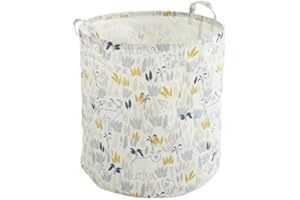 Box and beyond Grand Panier de Rangement Jouets/Panier à Linge Enfant - Pliable - 2 poignées intégrées - Motif Sweet Bear - Polycoton - 40x40x40cm Blanc/Jaune/Bleu