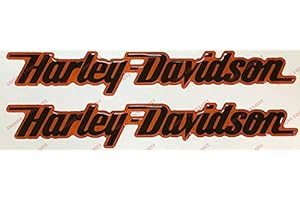 ADESIVI COMPULSIVI Stemma logo decal HARLEY DAVIDSON, coppia adesivi resinati, NERO/ARANCIO, effetto 3D. Per SERBATOIO o CASCO.