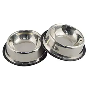 MLife Stainless Steel Dog Bowl with Rubber Base for Small Dogs, Pets Feeder Bowl and Water Bowl Perfect Choice (set of 2) S