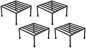 Rise Corp Iron Flower Pot Stand - Square, Plant Shelf, Planter for Living Room/Garden/Balcony Decor (Black, Size: 12 X 12 X 6 inches) Pack of 4