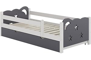 Oskar-Store Livinity Kinderbett Einzelbett Juniorbett Jessica modern Kinderzimmer Bett Bettschublade Rausfallschutz (Weiß-Grau, 160 x 80 cm ohne Matratze)