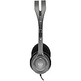 Logitech H110 Kopfhörer mit Mikrofon, Stereo-Headset, Verstellbares Mikrofon mit Rauschunterdrückung, Verstellbarer Kopfbügel