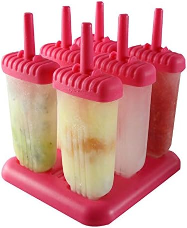 Keysui square shaped High quality 1 Set of 6 Ice Pop Molds ,made of durable BPA-free plastic - rose red