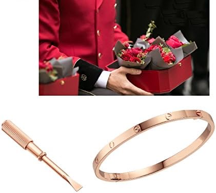 Hoop Bracelet Bangle Bracelet, Rose Gold Plated with Embossed Screws Screw Love Zip Bracelets with the Screwdriver