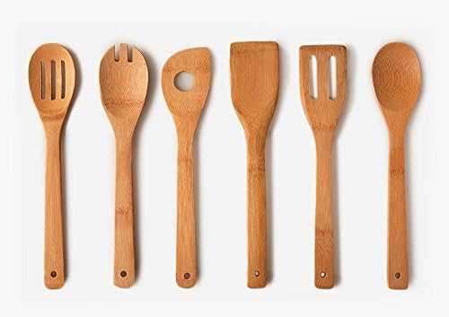 Home Basic Bamboo Cooking Utensil Set Utensils Utensil Spoon 6 per pack – 30.5 cm x 6 cm, 240 g (40g x 6)