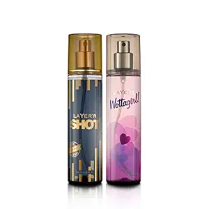 Layerr Shot Gold Iconic Fragrant Body Spray 135ml + Layerr Wottagirl Secret Crush Body Splash 135ml