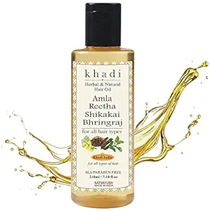Satvayush Khadi Amla Reetha Shikakai Bhringraj Hair Oil - Best Anti Dandruff SLS/Paraben and Mineral Oil Free- 210 ml