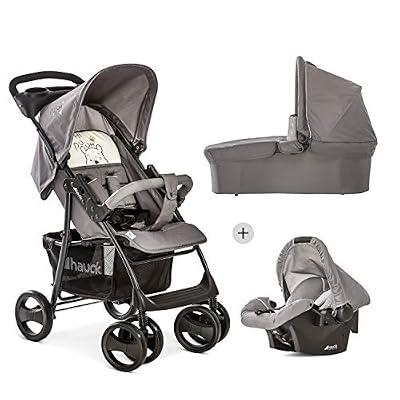 Hauck - Shopper SLX Trio Set - Poussette 3 en 1 - Cosy - Nacelle avec Matelas - sportive - jusqu'à 25 kg - Position Couchée - Porte-Gobelet - légère - pliable compacte - Pooh Cuddles (Gris Beige)