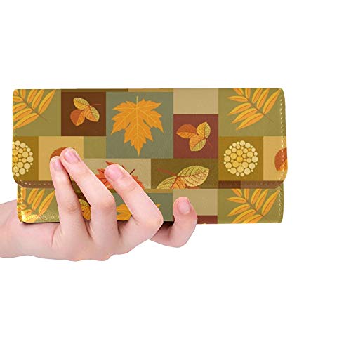 Preisvergleich Produktbild Einzigartige benutzerdefinierte Herbst Blätter Patchwork Bunte Blätter Frauen Trifold Brieftasche Lange Geldbörse Kreditkarteninhaber Fall Handtasche