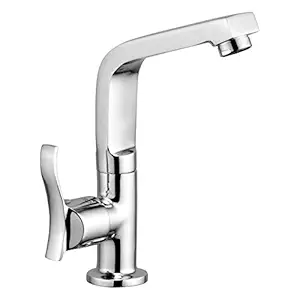 Oleanna Oalsn Angel Brass Swan Neck Pillar Tap with Swivel Spout (Silver, Chrome Finish)