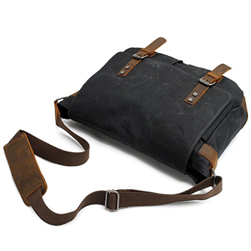 YANGYANJING Wasserdicht Vintage Canvas Leder Messenger Bag Umh ngetasche Aktentasche Schultertasche 14 Zoll Laptoptasche Notebooktasche aus Canvas und