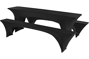 ‎GRANBEST Granbest Stretch Bierzeltgarnitur 50cm oder 70cm Tischbreite Set von 3, Elastisch Biertischhussen, Picknicktisch- und Bankett-Set, Perfekte Passform für Picknicktische & Bänke (220 x 50 cm, Schwarz)