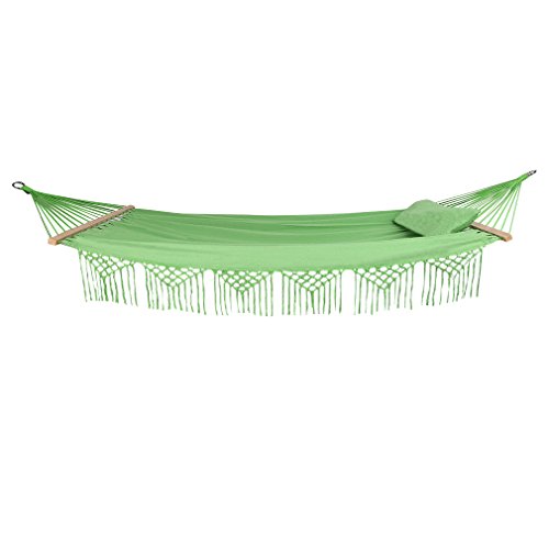 Holifine Doppel Hängematte Mehrpersonen Stabhängematte mit Fransen, 200 x 150 cm, belastbar bis 150 kg, Grün