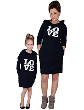 Mutter Und Tochter Frauen Liebesbrief Drucken Langarm Familie Outfits Mit Kapuze Kleid Eltern-Kind Kleid Mutter...