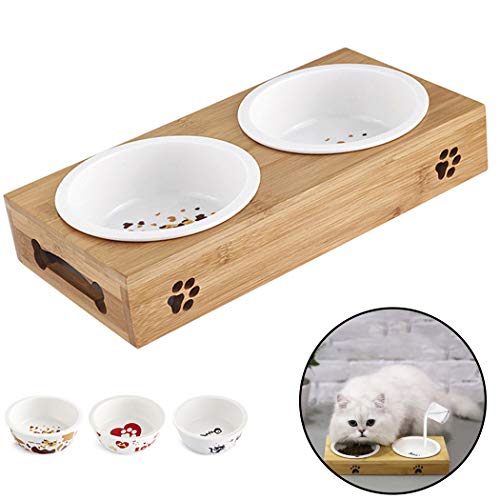 Preisvergleich Produktbild Legendog Haustier Schüssel Rutschfester Hundefutter Schüssel Katzen Wasser Nahrungsmittelschüssel Mit Bambusstand