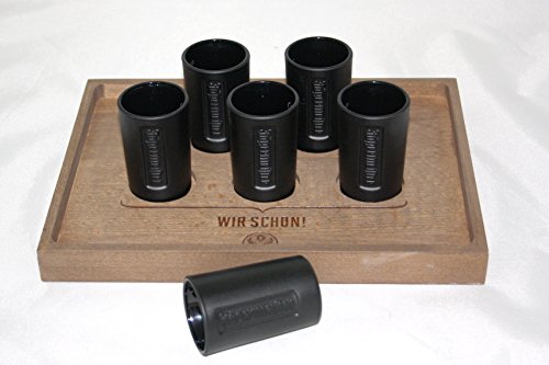 Preisvergleich Produktbild 6 Jägermeister Shot Gläser schwarz geeicht 2cl + Serviertablett Echtholz