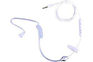 Manybuy Auriculares Un Solo Oido Intraurales con Cable y Micrófono, Headphones Monoaural In Ear 3,5 mm con Control de Volumen, Cascos Tubo de Aire Transparente