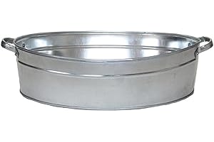 Rivanto® Zink Wanne mit Griffen, oval, Größe L, Wasch Wanne, 59 x 45 cm, Höhe 15 cm, Wasser Wanne für Garten, Terrasse & Balkon