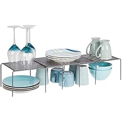 mDesign étagère de cuisine (lot de 3) - égouttoir pratique en métal pour plus d'espace de rangement - étagère cuisine télescopique rétractable - gris