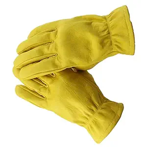 Trendy Retail Mens Motorcycle Cowhide Leather Yellow Racing Motorbike Biker Gloves L