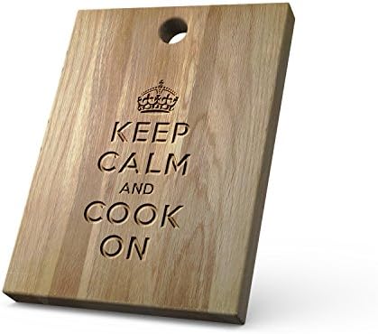 Solid Oak Chopping Board - Keep Calm and Cook On (Large 37.5 x 27.2 x 3.5cm, Portrait)
