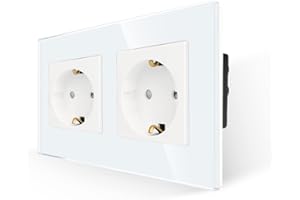 JIMEIDA toma de corriente doble en blanco, 16A tomas Schuko de cristal empotradas toma de corriente de pared con contacto de protección 157 * 86mm, 250V