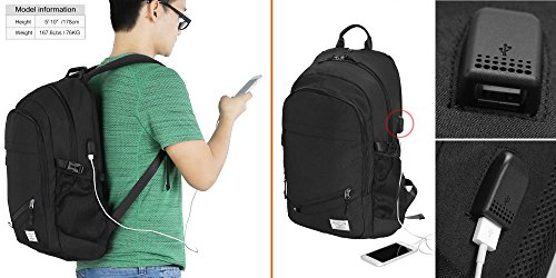 Leichter Laptop-Rucksack College Schultasche Computer Rucksack mit USB-Port passt 39,6 cm Laptop Notebook Black-01 39,6 cm (15,6 Zoll) - 2