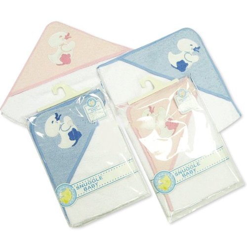 Cute Little Duckling Applique Hooded Towelling Bathrobe - White/Blue