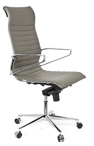 hjh OFFICE, 720025, Luxury Executive Chair, swivel office chair, PARIBA I, grey, leather, high ergonomic backrest, design computer desk chair chrome amrests, knee tilt mechanism with tilt angle, designer base in polished aluminium, stylish