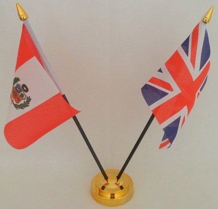 Flag Co Perú Estado Peruano, diseño de Bandera de Reino Unido 2 Bandera Amistad Mesa Pantalla con Base de Oro