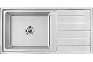 Omeere, 100 x 50 x 21 cm - Évier encastrable avec grand bac - 50 x 40 cm - Évier de cuisine en acier inoxydable 304 - Épaisseur du matériau : 0,9 mm - Évier de cuisine rectangulaire - 1 bac