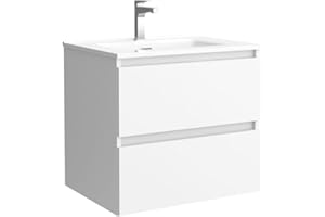 Salgar Mueble de baño Bequia 60 cm 100% montado de fábrica | Acabado Mate suspendido 2 cajones Cierre amortiguado Apertura con uñero | Lavabo Porcelana Blanca | Marca