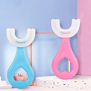 OPTIYORK U Shaped Toothbrush for Kids Manual Whitening Toothbrush Silicone Brush Head for Kids Teeth Cleaning Tools (Multi colour, 1 Pcs)