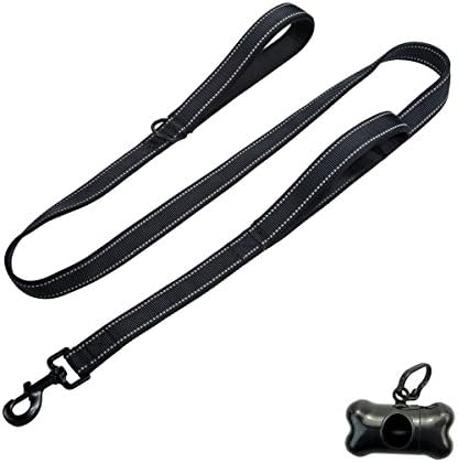 Dog Lead with Pet Dog Waste Dispenser Sneff Trade Dual Traffic Handles Leash Nylon Reflective Dog Lead with Pet Poo Holder for Large and Small Dogs - for Running Hiking Jogging and Walking Black Red Beige