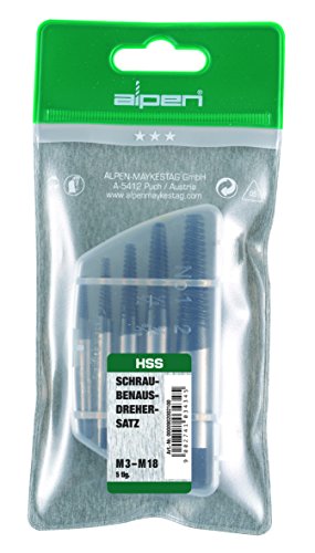 alpen Schraubenausdrehersatz, M3-M18, als 5-teiliger Satz in der Plastiktasche, 902002100