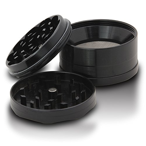 DCOU neue Design Premium Aluminium Krautmühle CNC Pollenfänger Mahler für Krauter Tabak Schleifer 4-teilig mit Siebgrinder Ø63mm (Schwarz) - 5